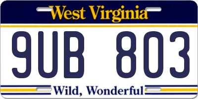 WV license plate 9UB803