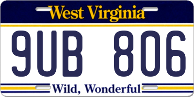 WV license plate 9UB806