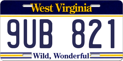 WV license plate 9UB821