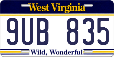 WV license plate 9UB835