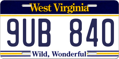 WV license plate 9UB840