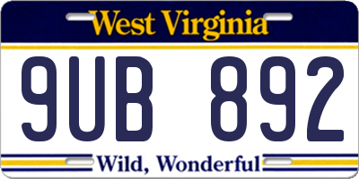 WV license plate 9UB892