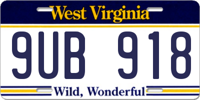 WV license plate 9UB918