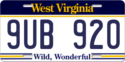 WV license plate 9UB920