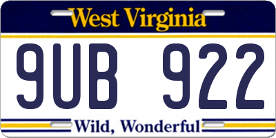 WV license plate 9UB922