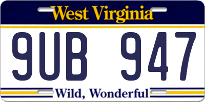 WV license plate 9UB947