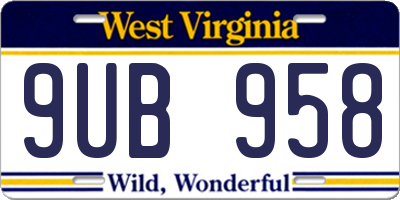 WV license plate 9UB958