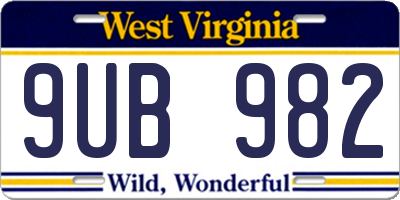 WV license plate 9UB982