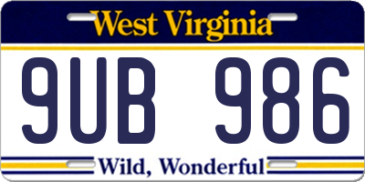 WV license plate 9UB986