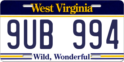 WV license plate 9UB994
