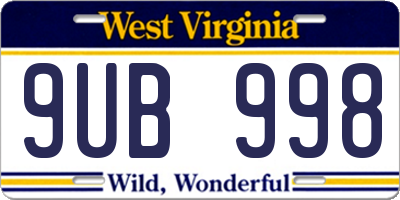 WV license plate 9UB998