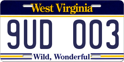 WV license plate 9UD003