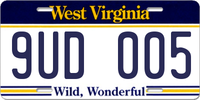 WV license plate 9UD005