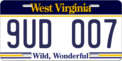 WV license plate 9UD007