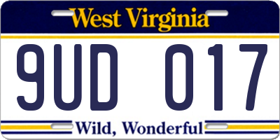 WV license plate 9UD017