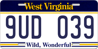 WV license plate 9UD039