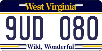 WV license plate 9UD080