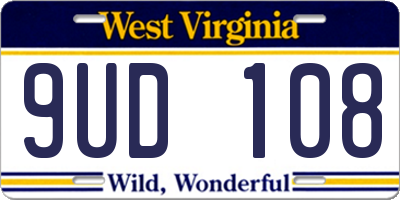 WV license plate 9UD108