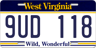 WV license plate 9UD118