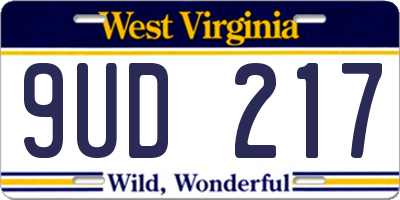 WV license plate 9UD217