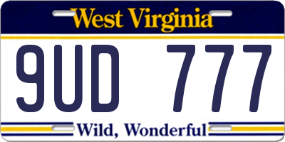 WV license plate 9UD777