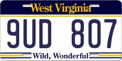 WV license plate 9UD807