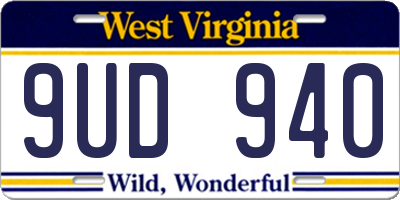 WV license plate 9UD940