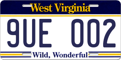 WV license plate 9UE002