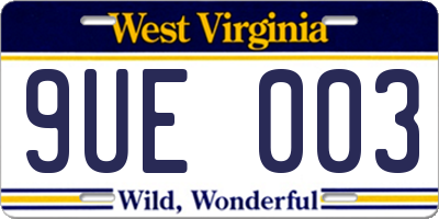 WV license plate 9UE003