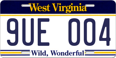 WV license plate 9UE004