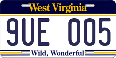 WV license plate 9UE005