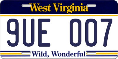 WV license plate 9UE007