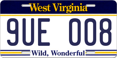 WV license plate 9UE008