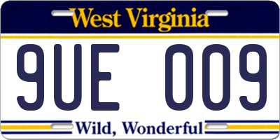 WV license plate 9UE009