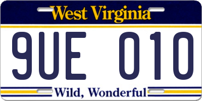 WV license plate 9UE010