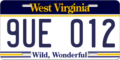 WV license plate 9UE012