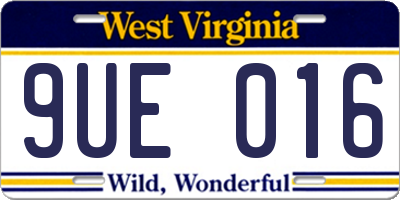 WV license plate 9UE016