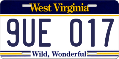 WV license plate 9UE017