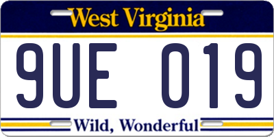 WV license plate 9UE019