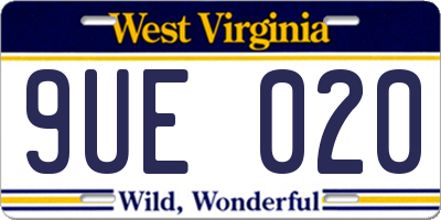 WV license plate 9UE020