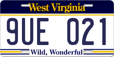 WV license plate 9UE021