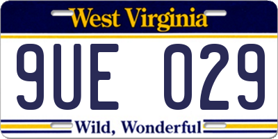 WV license plate 9UE029