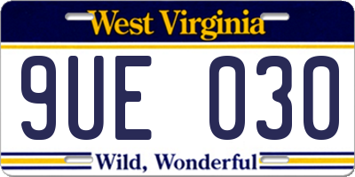 WV license plate 9UE030