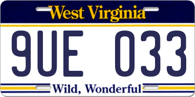 WV license plate 9UE033
