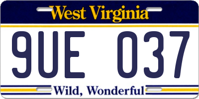 WV license plate 9UE037