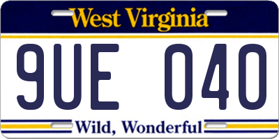 WV license plate 9UE040