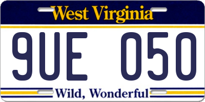 WV license plate 9UE050