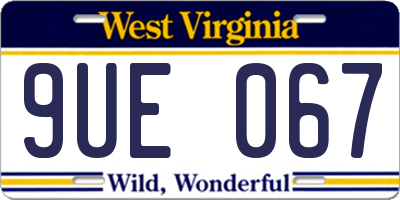 WV license plate 9UE067
