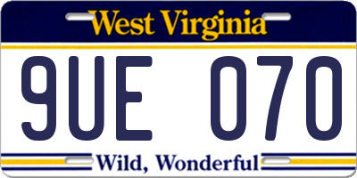 WV license plate 9UE070