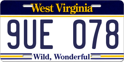 WV license plate 9UE078